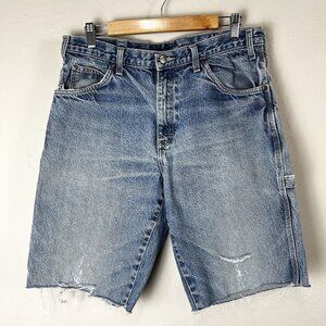 Dickies Shorts Mens 34 Blue Denim Carpenter Cut Offs Distressed‎ Holes Stains